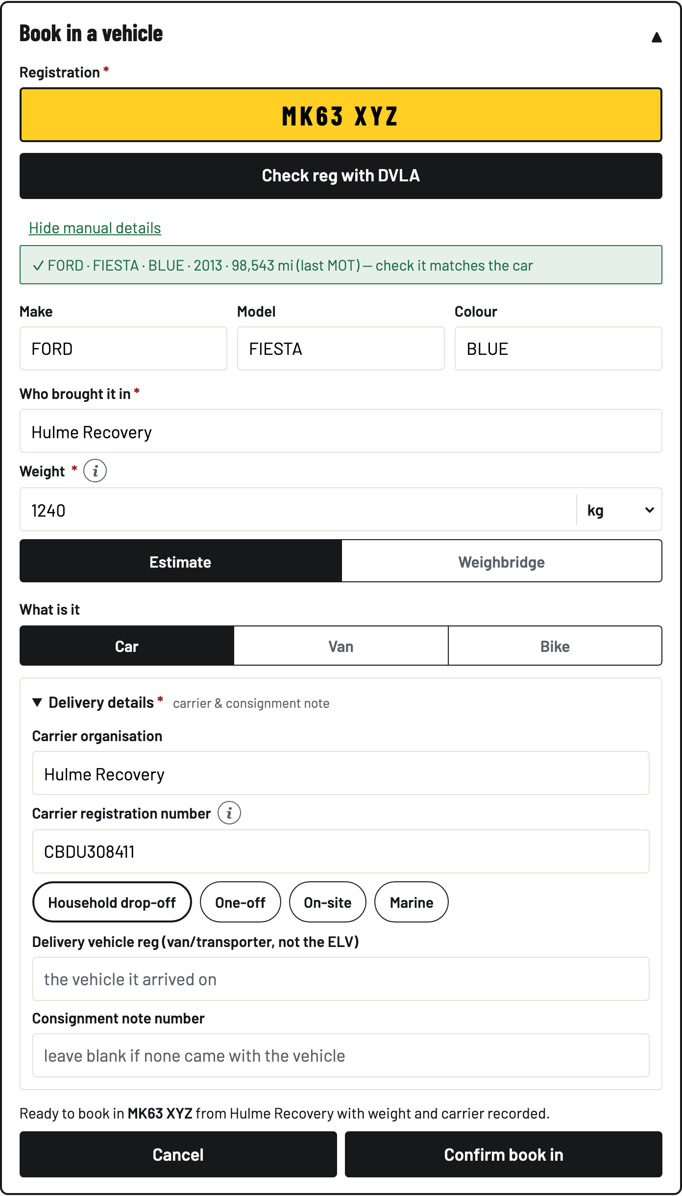 The ready-to-book confirmation line above the Confirm book in button