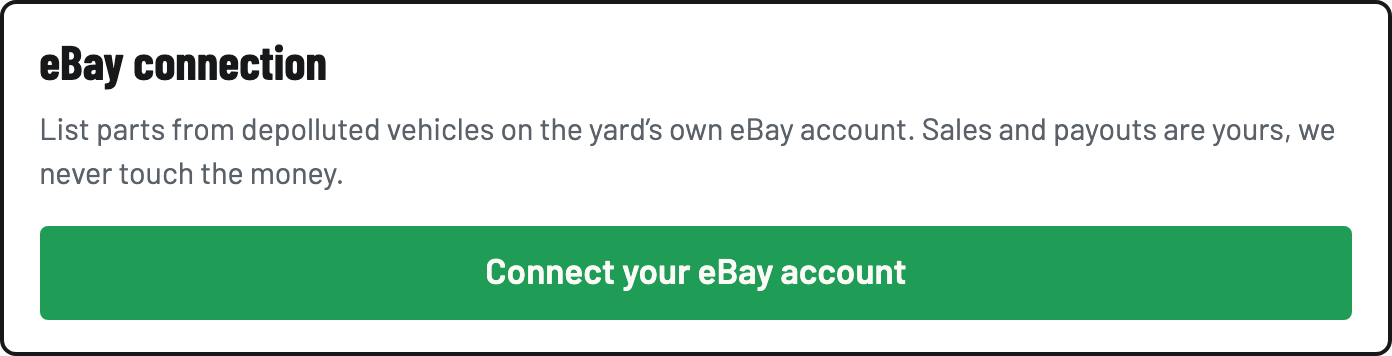 The eBay connection card in Settings with the Connect your eBay account button